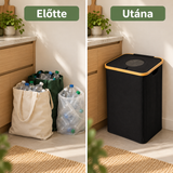 Előtte PET-palackok bevásárlózsákokban, utána rendezett tárolás Rebin Compact 100 L palackgyűjtőben.